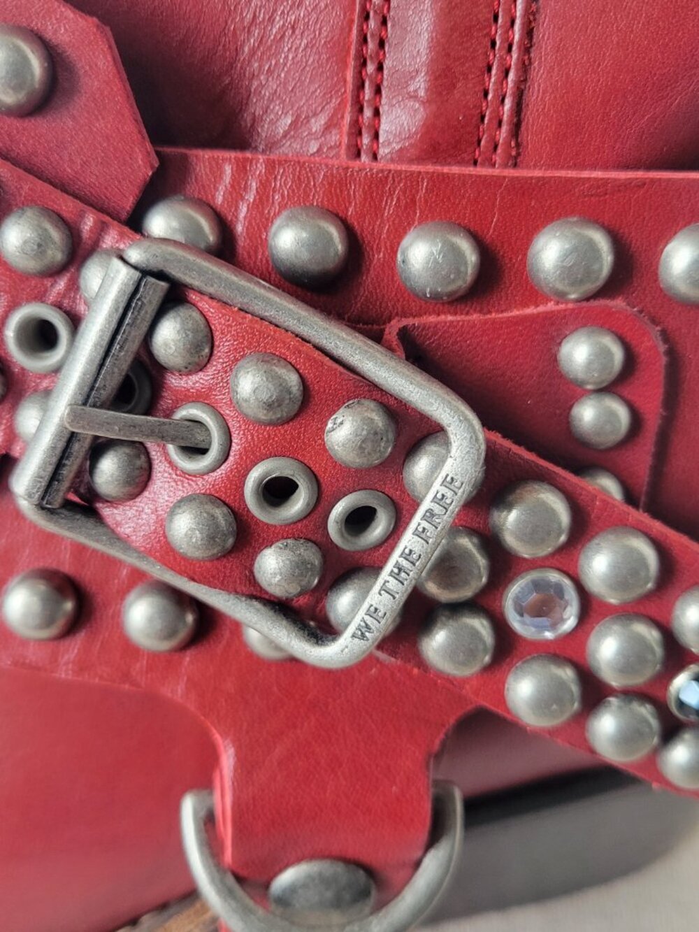 Free People We The Free Axel Studded Harness Leather Boots Red Size 9 NWOB - Picture 9 of 15
